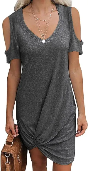 Cold Shoulder Dresses for Women Summer V Neck Short Sleeve Sexy Mini Dress Casual Beach Vacation Lightweight Outfits