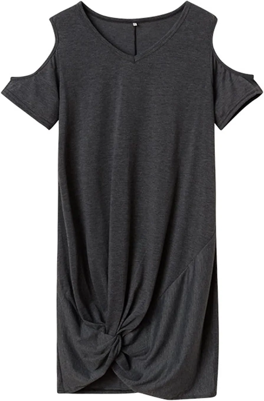 Cold Shoulder Dresses for Women Summer V Neck Short Sleeve Sexy Mini Dress Casual Beach Vacation Lightweight Outfits