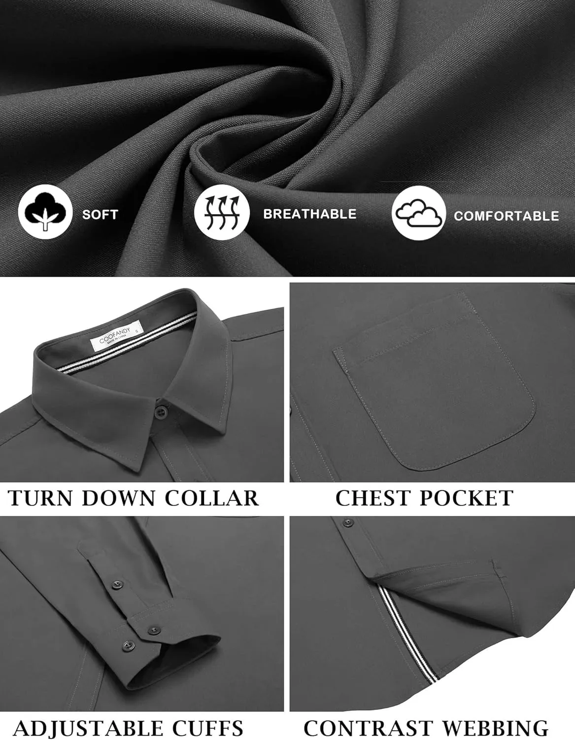 COOFANDY Men's Long Sleeve Casual Button Down Shirts Untucked Shirts for Men Regular Fit Dress Shirt