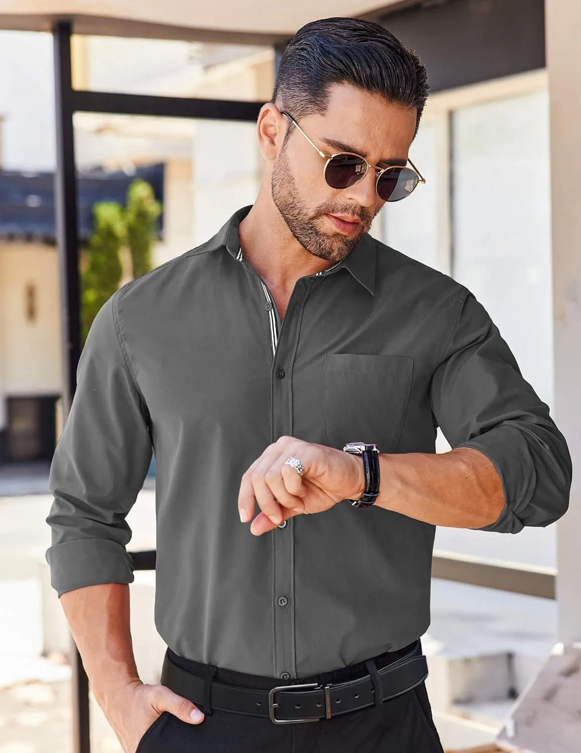 COOFANDY Men's Long Sleeve Casual Button Down Shirts Untucked Shirts for Men Regular Fit Dress Shirt