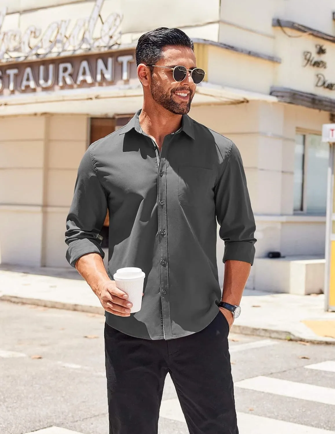 COOFANDY Men's Long Sleeve Casual Button Down Shirts Untucked Shirts for Men Regular Fit Dress Shirt