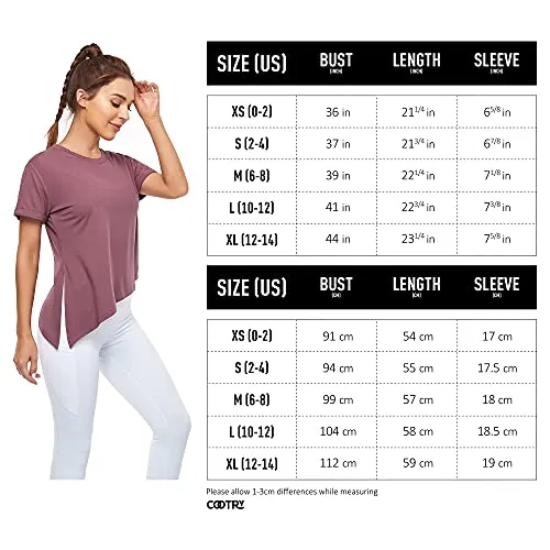 Cootry Side Split Tunic Tops for Women Short Sleeve Loose Yoga Workout Shirt Sport Gym T-Shirts Casual Tie Knot Tees for Spring Summer Brick Red