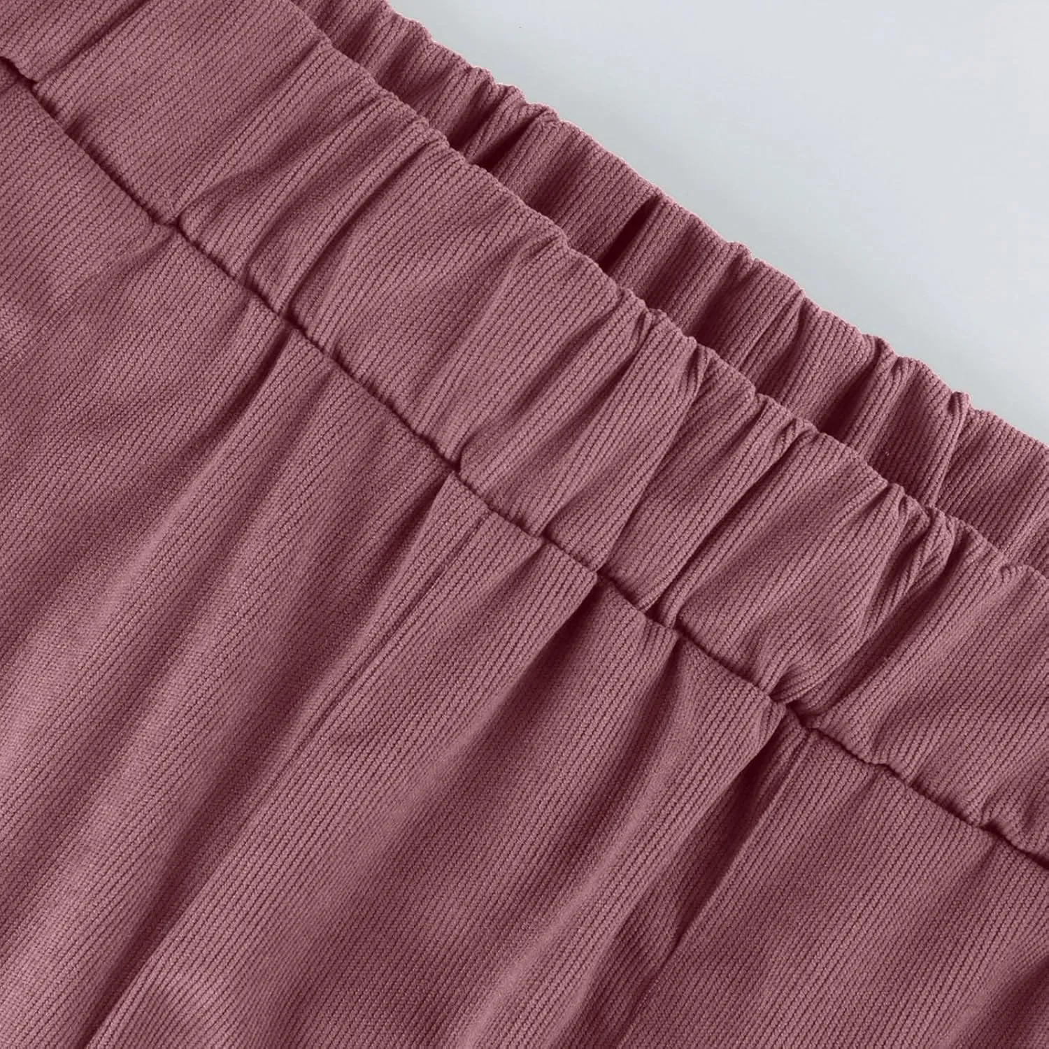 Corduroy Pants Women Casual Elastic High Waist Petite Pants Straight Leg Pants Loose Comfy Trousers with Pockets