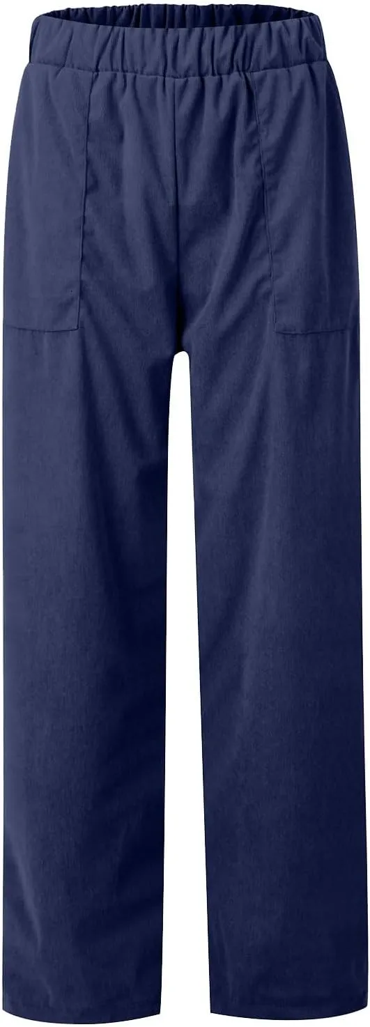Corduroy Pants Women Casual Elastic High Waist Petite Pants Straight Leg Pants Loose Comfy Trousers with Pockets