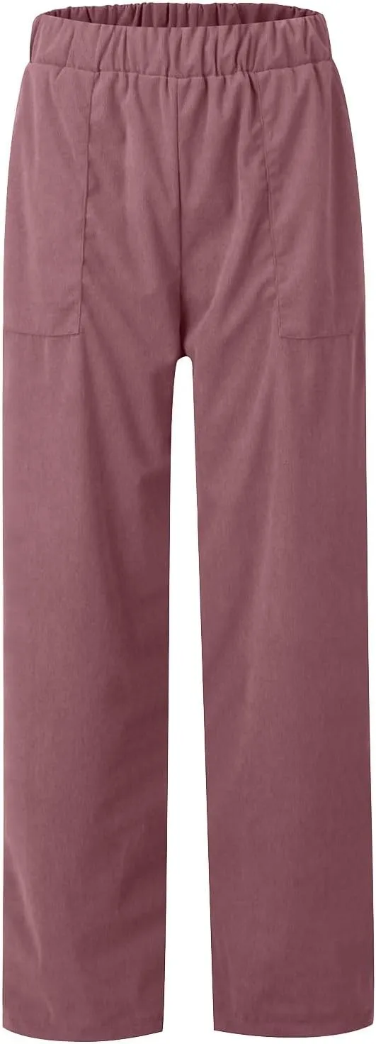 Corduroy Pants Women Casual Elastic High Waist Petite Pants Straight Leg Pants Loose Comfy Trousers with Pockets