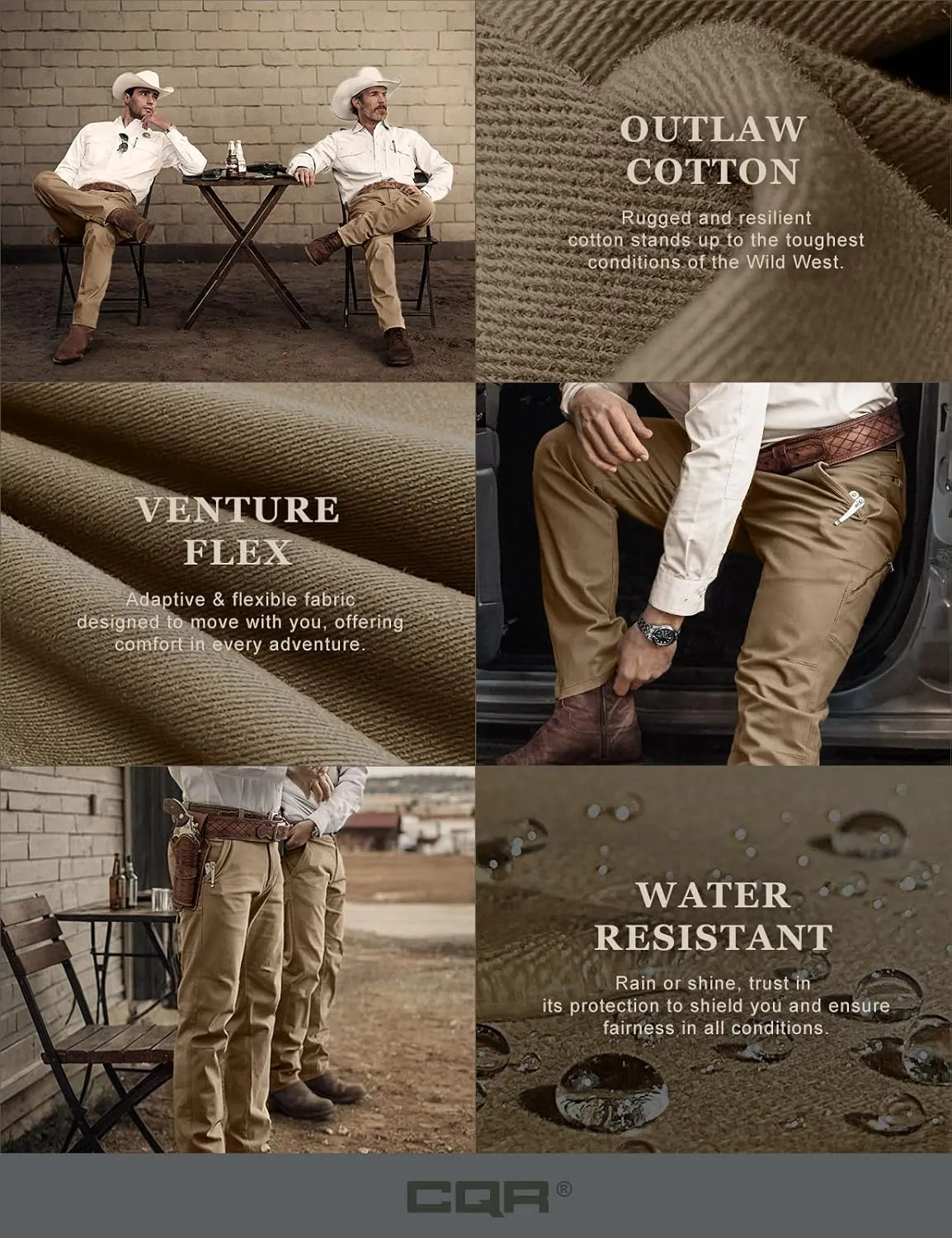 CQR Men's Motion Utility Casual Pants, Regular Fit Lightweight Work Pants, Water Resistant Outdoor Stretch Pants with Pockets