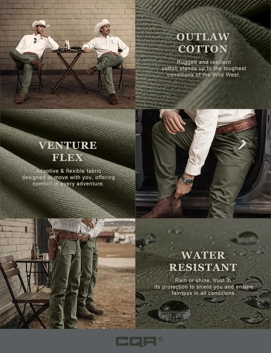 CQR Men's Motion Utility Casual Pants, Regular Fit Lightweight Work Pants, Water Resistant Outdoor Stretch Pants with Pockets