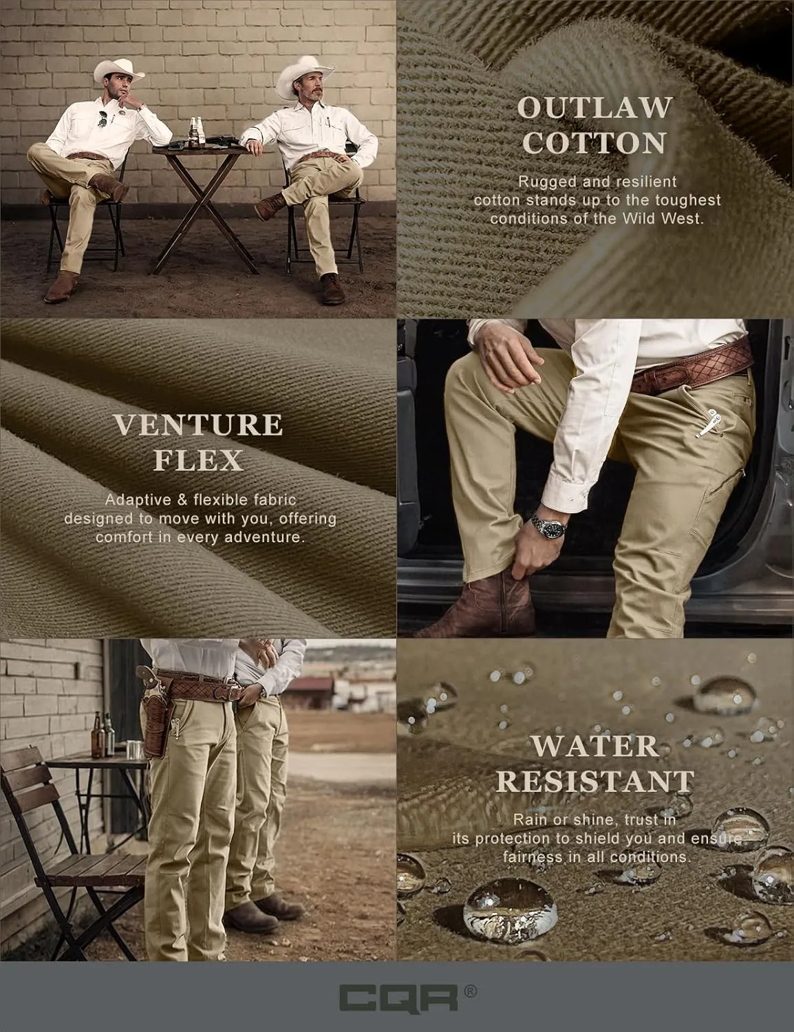 CQR Men's Motion Utility Casual Pants, Regular Fit Lightweight Work Pants, Water Resistant Outdoor Stretch Pants with Pockets