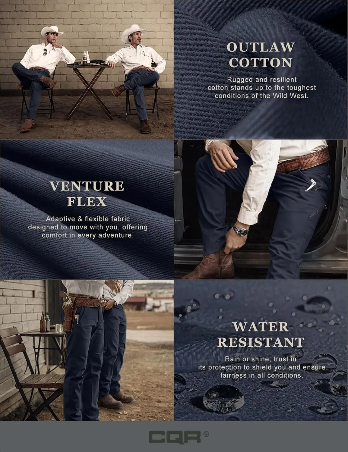 CQR Men's Motion Utility Casual Pants, Regular Fit Lightweight Work Pants, Water Resistant Outdoor Stretch Pants with Pockets