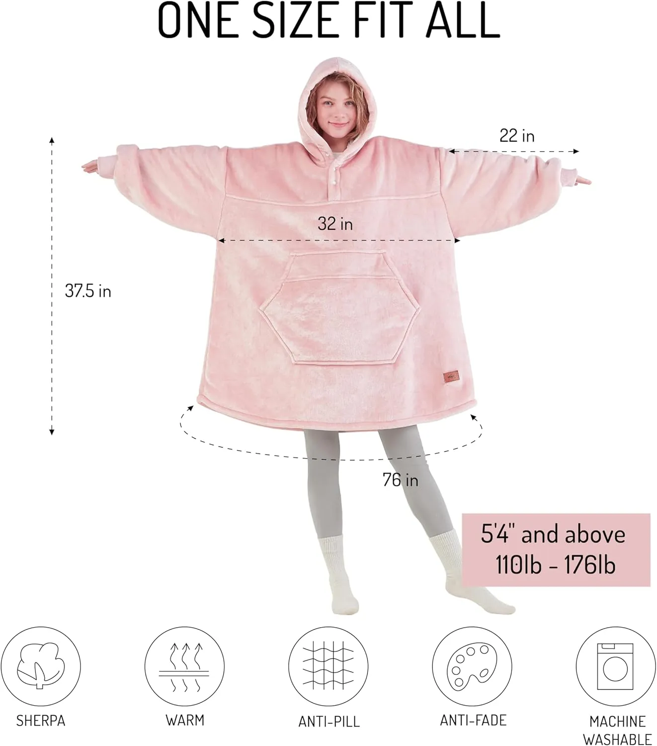 Degrees of Comfort Wearable Blanket Hoodie for Adults Women & Men - Cozy Warm, One Size Fits All