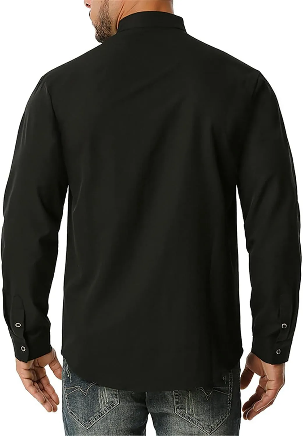 DGHM-JLMY Men Business Pleated Henry Collar Long Sleeve Shirt Slim Fit Pleated Tuxedo Wedding Shirt Solid Party Dress Shirt