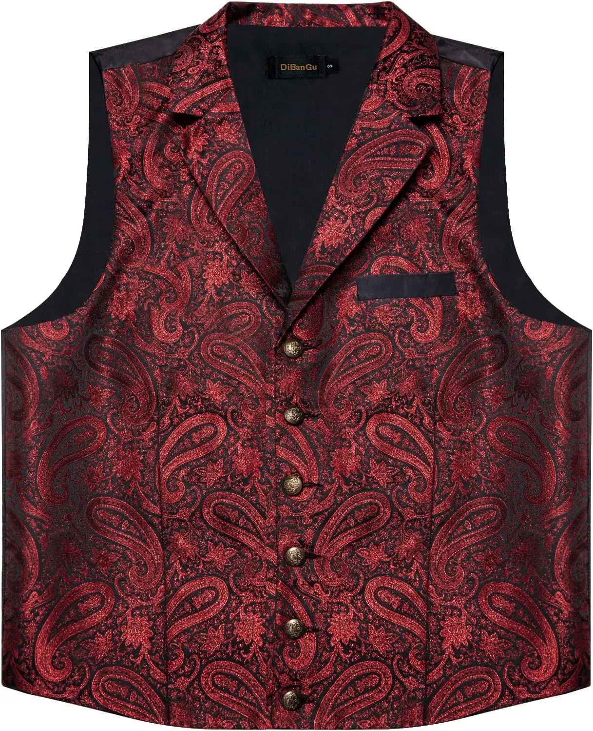 DiBanGu 5pcs Suit Vest for Men Paisley Waistcoat with Bow Tie Lapel Pin Pocket Square Cufflinks Silk Formal Prom Vest Set