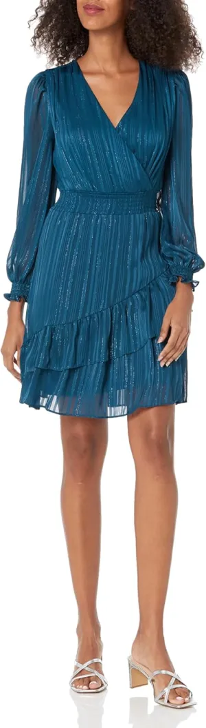 DKNY womens Short Length Long Sleeve Smocked Waist Dress