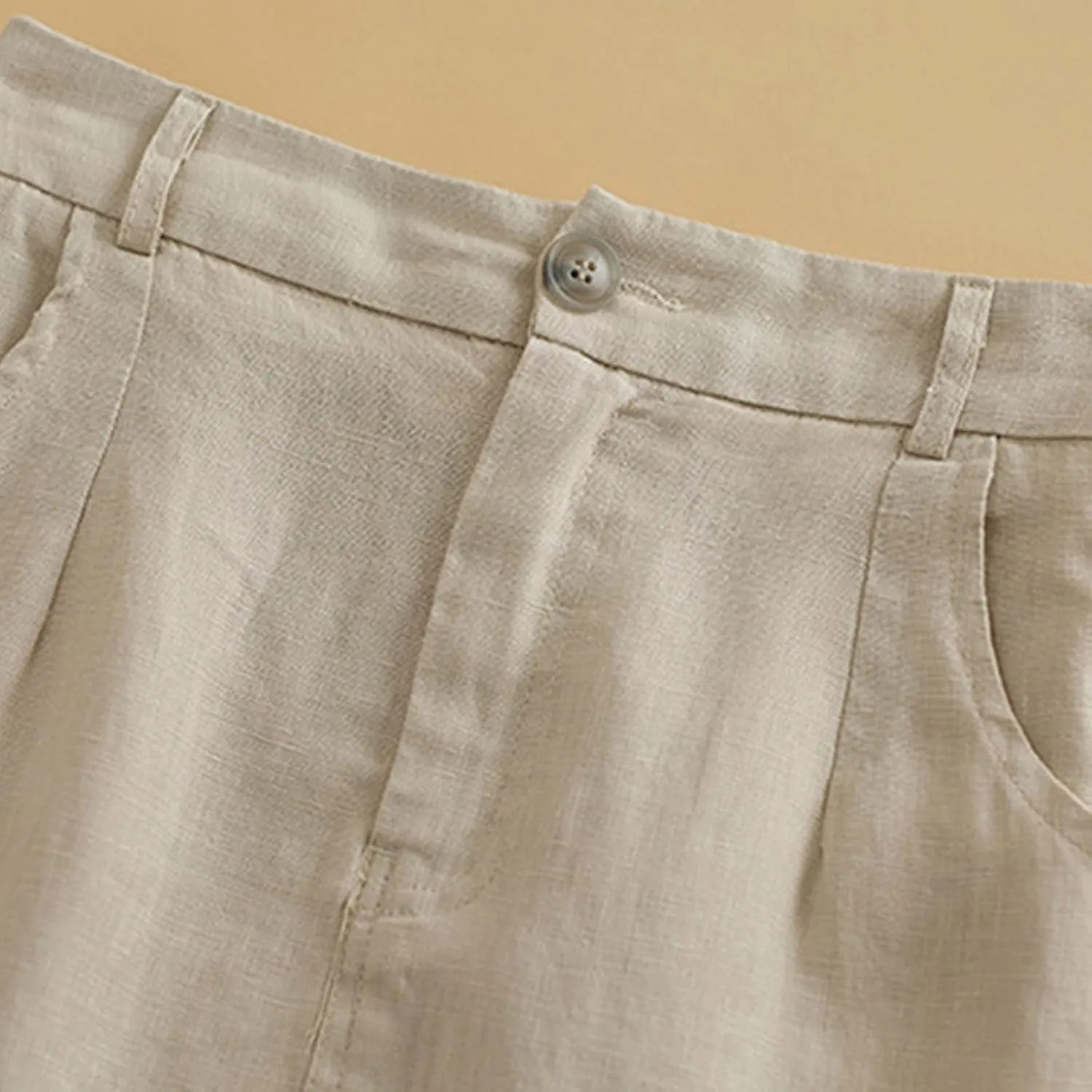 Dressy Cotton Linen Pencil Skirt Women Summer Business High Waist Midi Skirt Slim Fit Office Work Skirt with Pockets