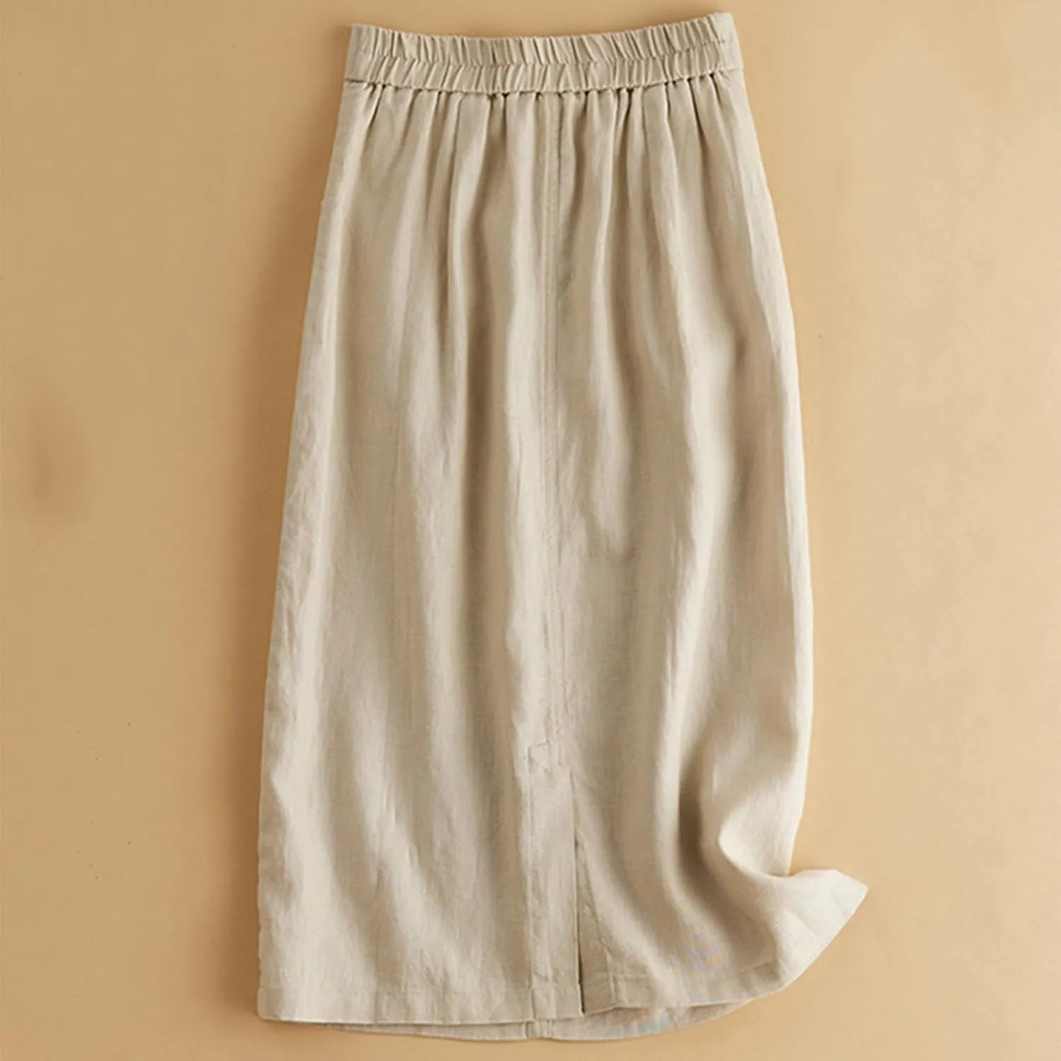 Dressy Cotton Linen Pencil Skirt Women Summer Business High Waist Midi Skirt Slim Fit Office Work Skirt with Pockets