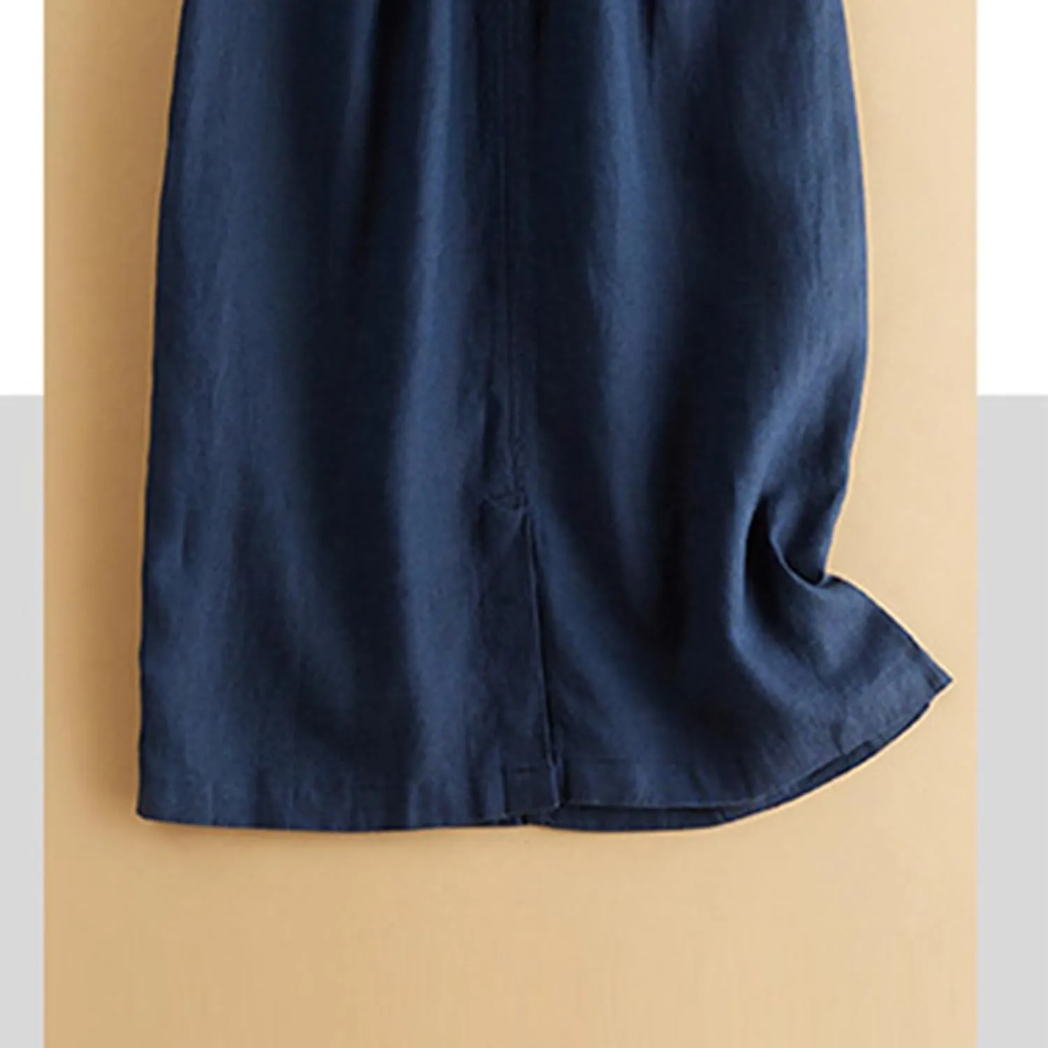Dressy Cotton Linen Pencil Skirt Women Summer Business High Waist Midi Skirt Slim Fit Office Work Skirt with Pockets