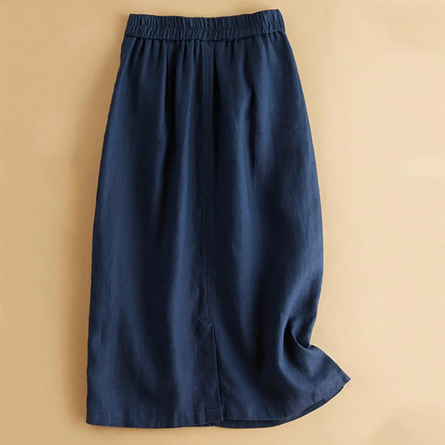 Dressy Cotton Linen Pencil Skirt Women Summer Business High Waist Midi Skirt Slim Fit Office Work Skirt with Pockets