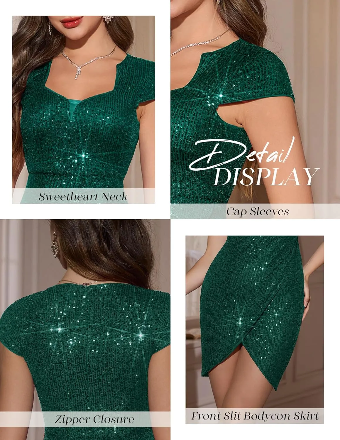 Dressystar Women's Sexy Sequin Dress Wrap Sparkly Mini Front Slit Cocktail Party Night Club Bodycon Dresses with Cap Sleeves
