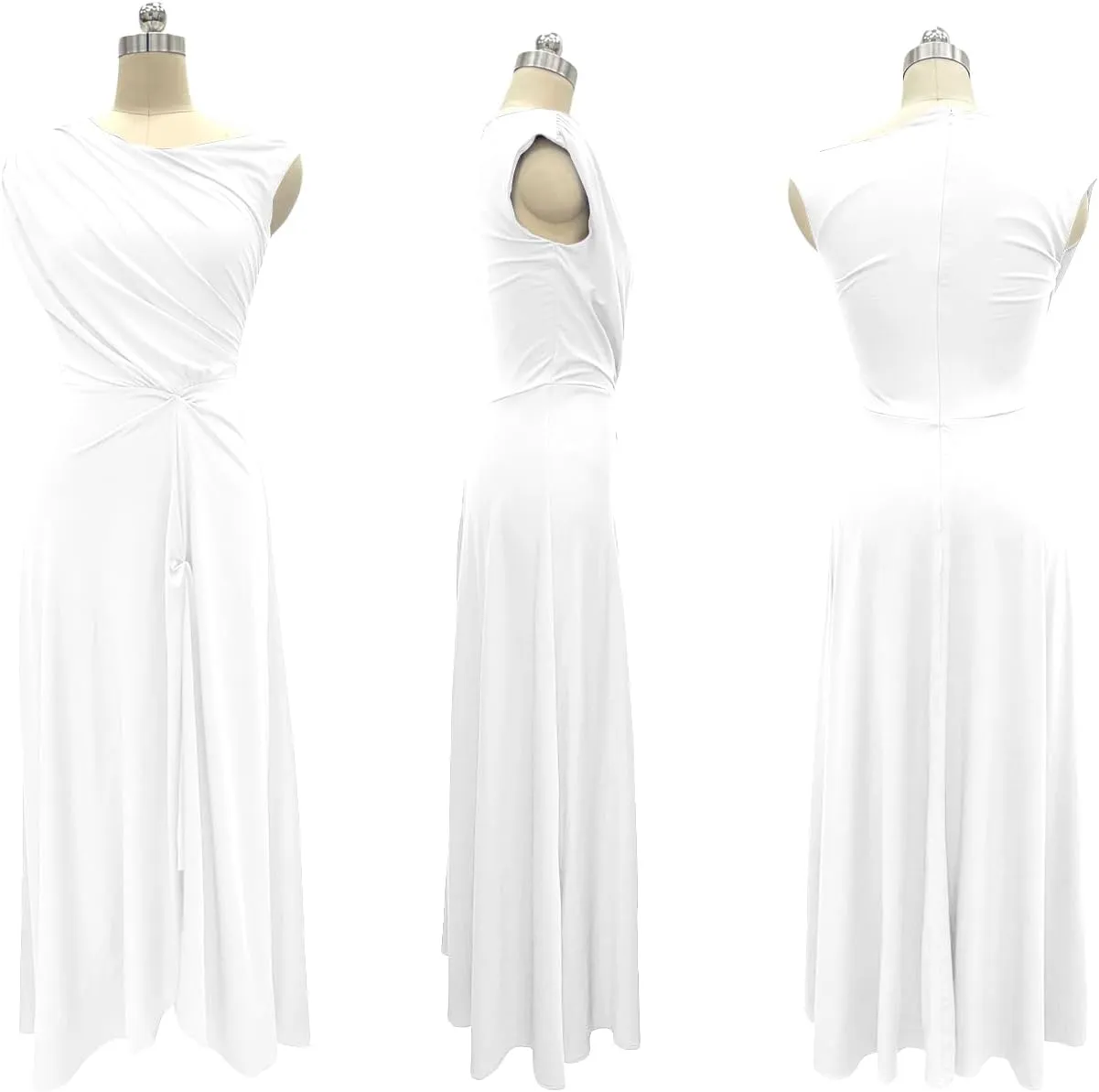 Ecirod Women Elegant Sleeveless One Shoulder Bodycon Maxi Dress High Split Ruched Waist Elegant Flowy Dresses Cocktail Party
