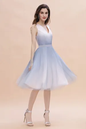 Elegant V-Neck Gradient aline Short Party Dress Daily Casual Dress