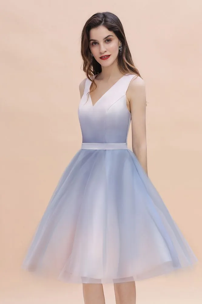 Elegant V-Neck Gradient aline Short Party Dress Daily Casual Dress