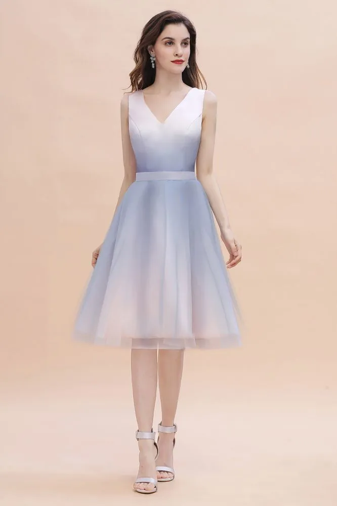 Elegant V-Neck Gradient aline Short Party Dress Daily Casual Dress