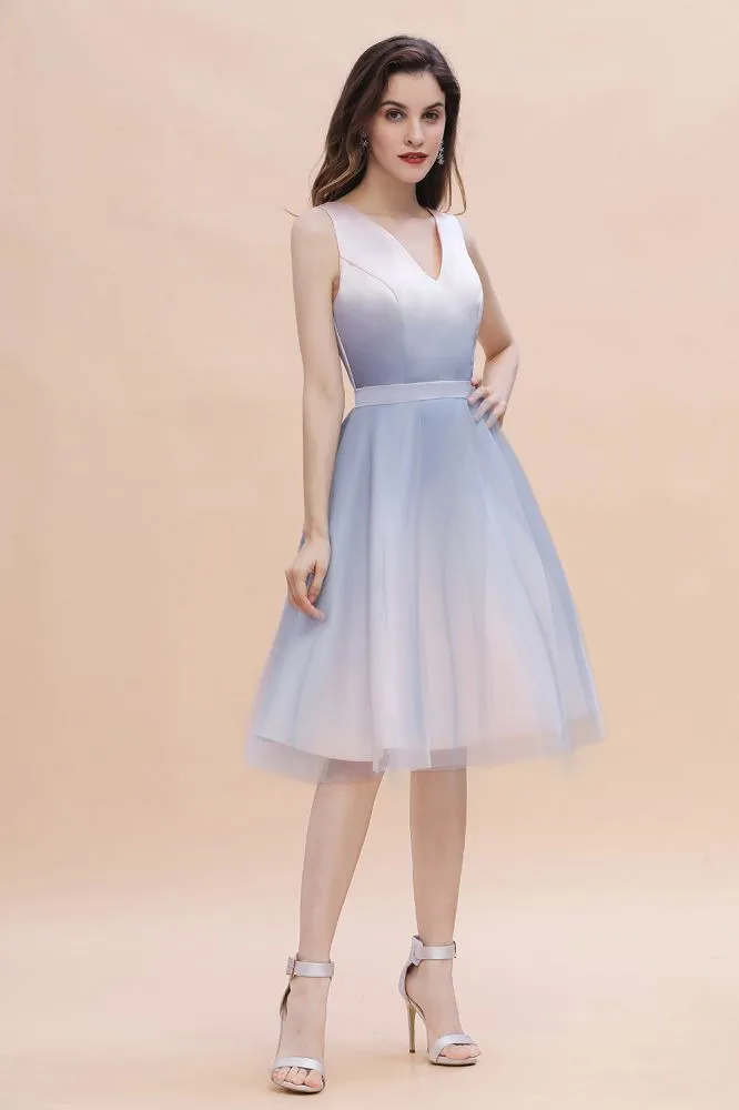 Elegant V-Neck Gradient aline Short Party Dress Daily Casual Dress