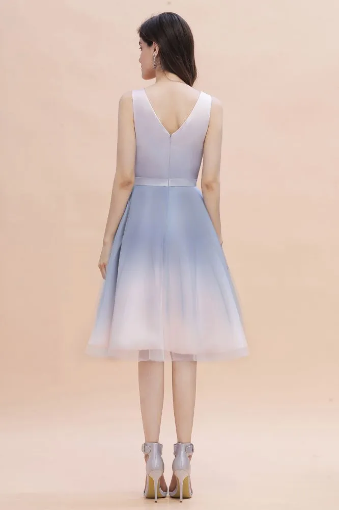 Elegant V-Neck Gradient aline Short Party Dress Daily Casual Dress