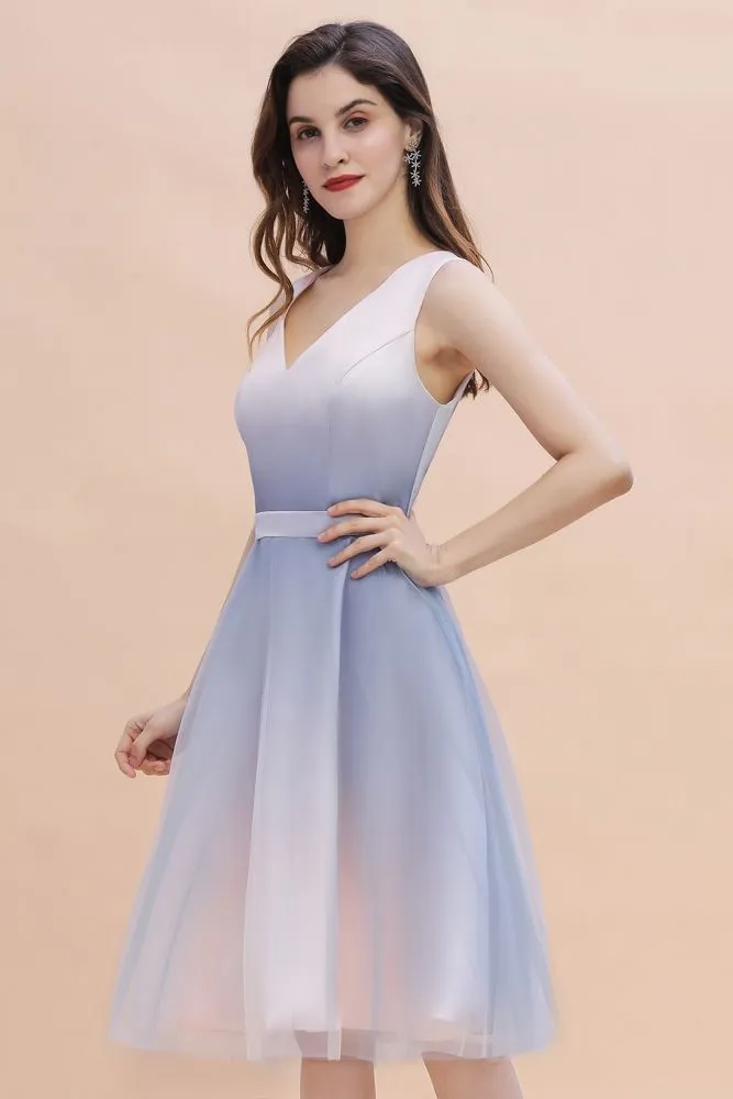 Elegant V-Neck Gradient aline Short Party Dress Daily Casual Dress