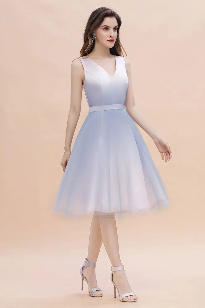 Elegant V-Neck Gradient aline Short Party Dress Daily Casual Dress