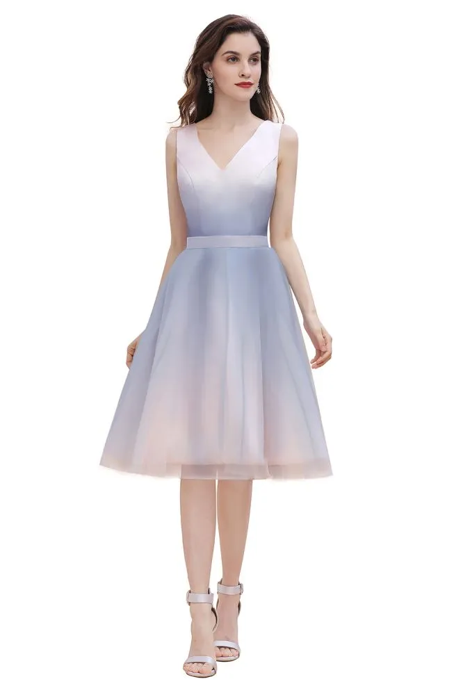 Elegant V-Neck Gradient aline Short Party Dress Daily Casual Dress