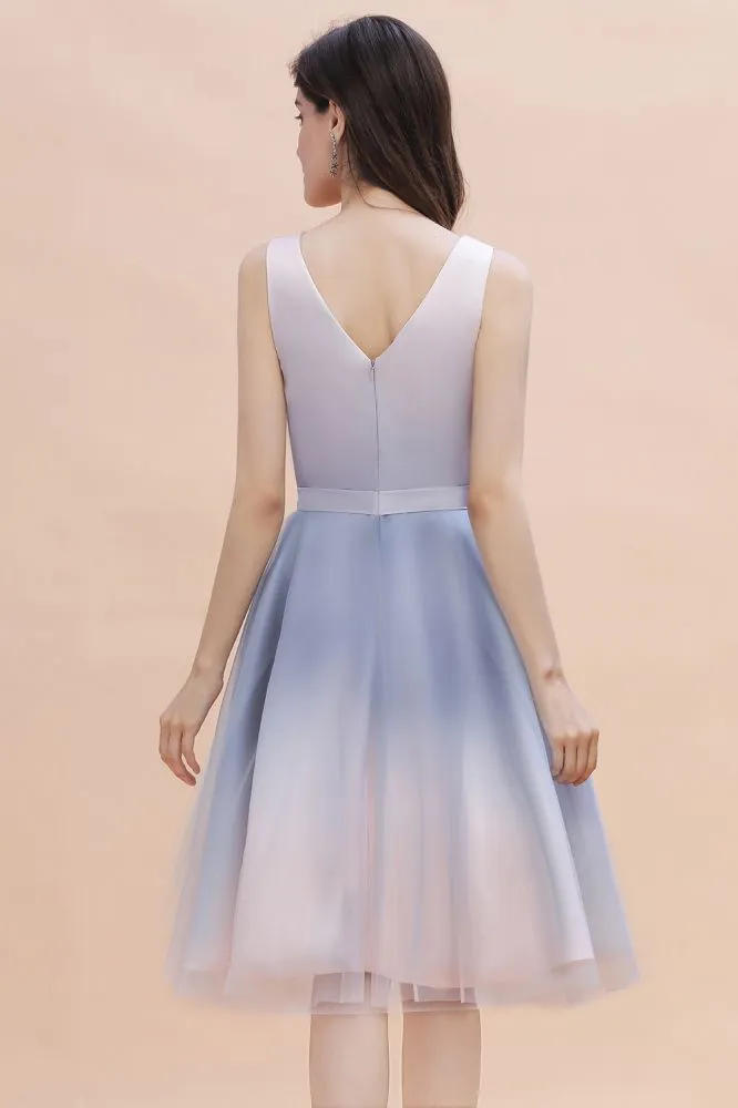 Elegant V-Neck Gradient aline Short Party Dress Daily Casual Dress