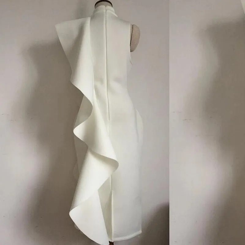 Elegant White Ruffles Bodycon Dress