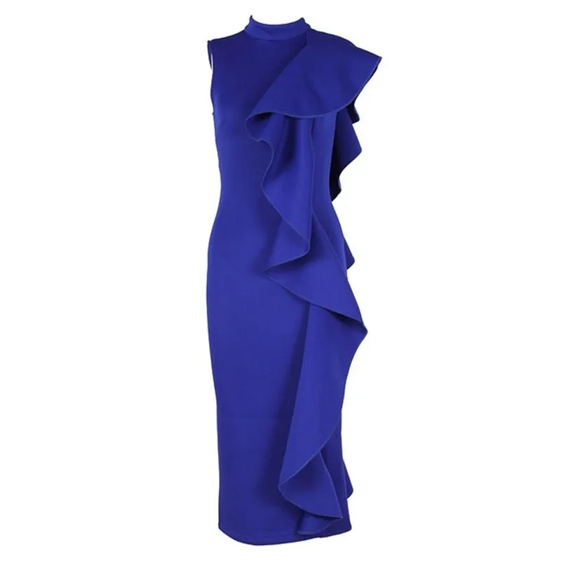 Elegant White Ruffles Bodycon Dress