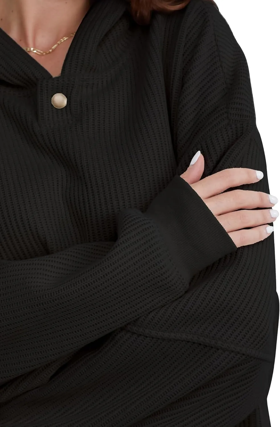 FAIABLE Womens Hoodies Oversized Sweatshirts Button Hooded Pullover Sweatshirt Long Sleeve Casual Tops 2025