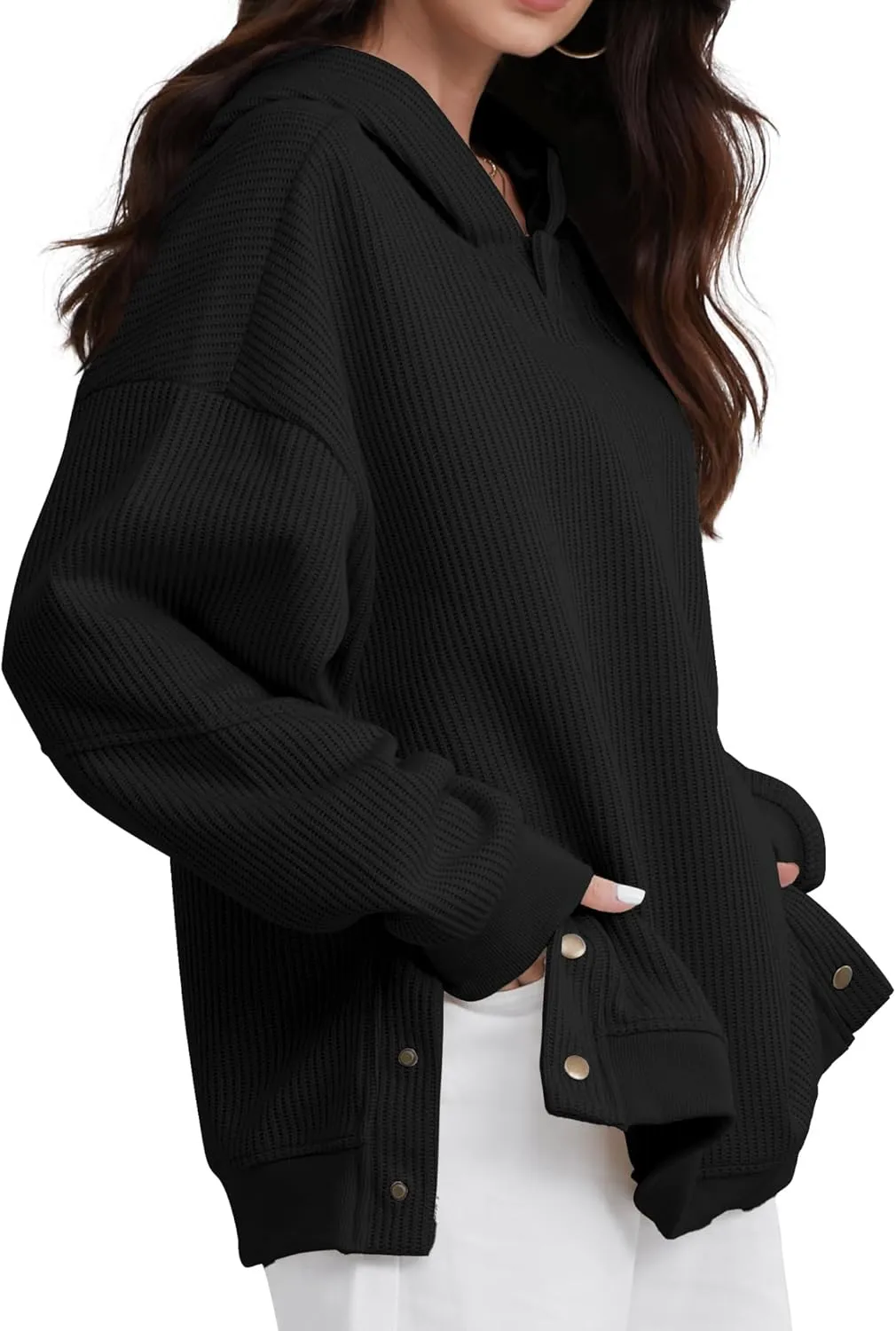 FAIABLE Womens Hoodies Oversized Sweatshirts Button Hooded Pullover Sweatshirt Long Sleeve Casual Tops 2025