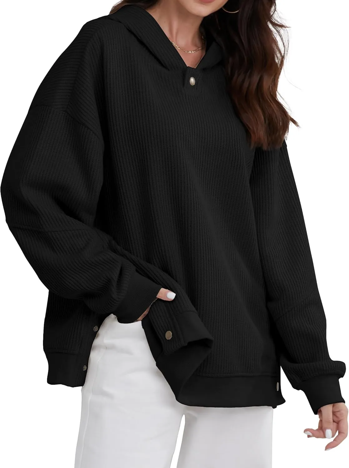 FAIABLE Womens Hoodies Oversized Sweatshirts Button Hooded Pullover Sweatshirt Long Sleeve Casual Tops 2025
