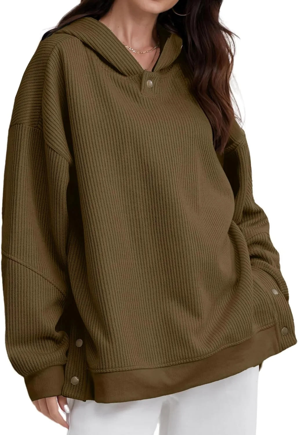FAIABLE Womens Hoodies Oversized Sweatshirts Button Hooded Pullover Sweatshirt Long Sleeve Casual Tops 2025