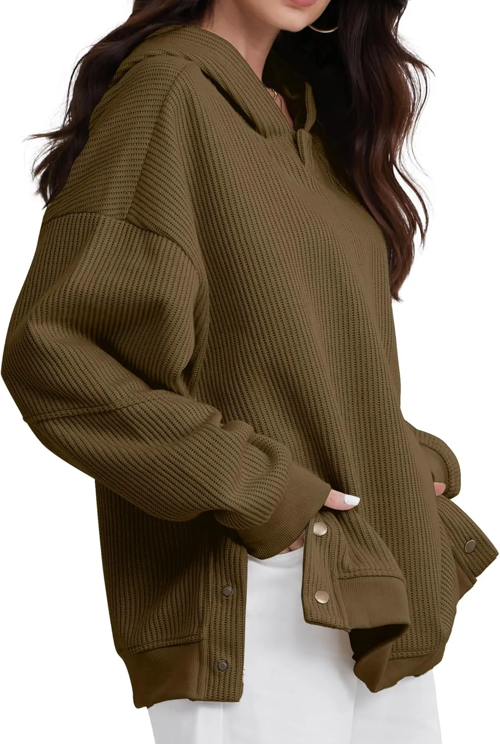 FAIABLE Womens Hoodies Oversized Sweatshirts Button Hooded Pullover Sweatshirt Long Sleeve Casual Tops 2025
