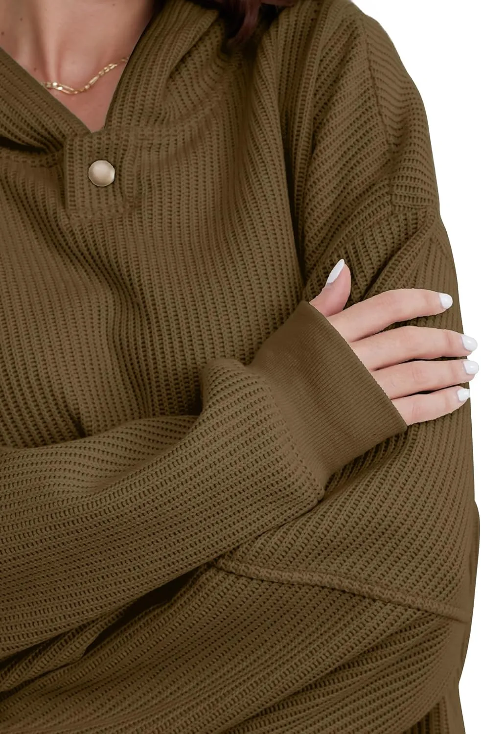 FAIABLE Womens Hoodies Oversized Sweatshirts Button Hooded Pullover Sweatshirt Long Sleeve Casual Tops 2025