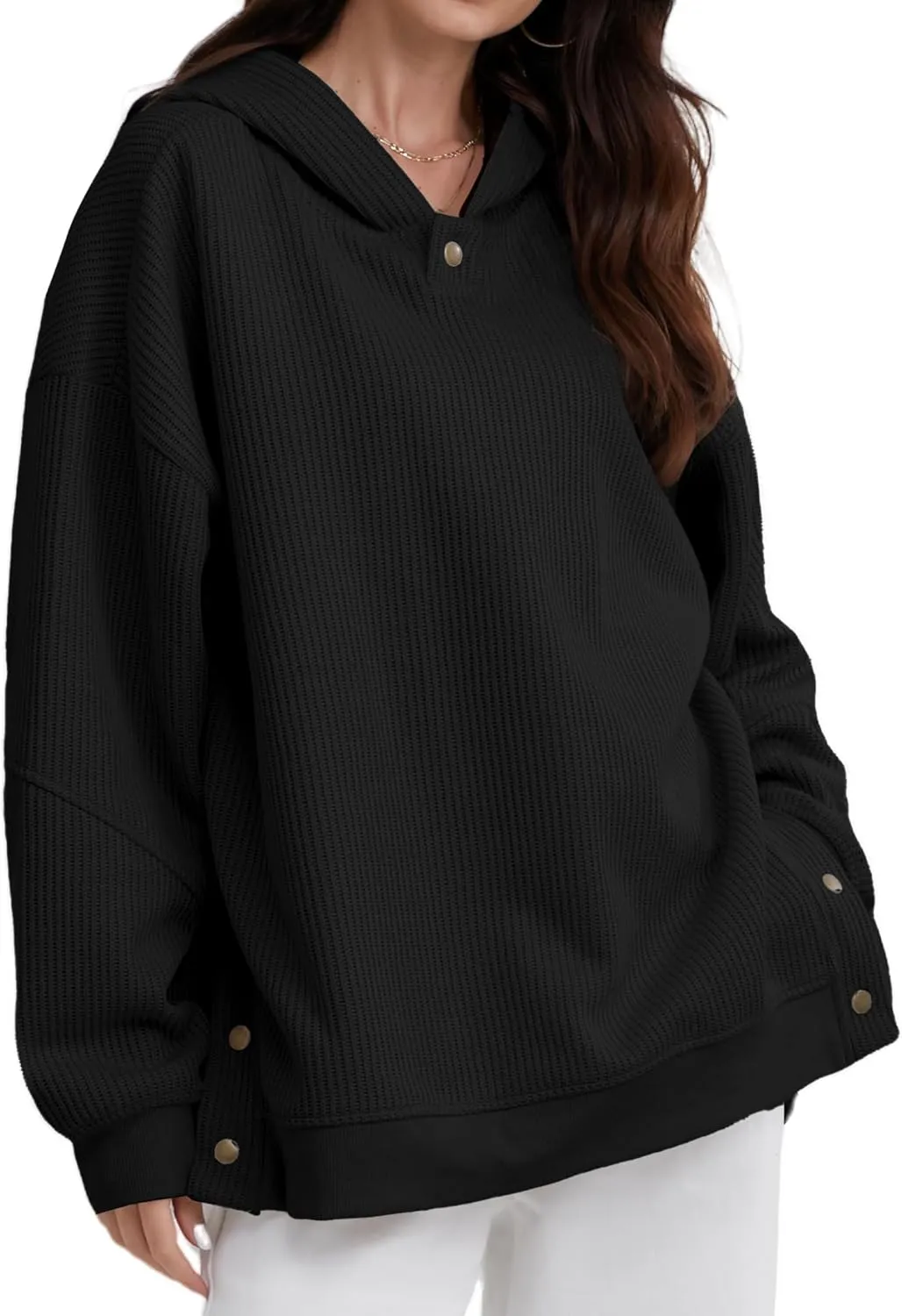 FAIABLE Womens Hoodies Oversized Sweatshirts Button Hooded Pullover Sweatshirt Long Sleeve Casual Tops 2025