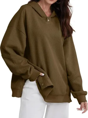 FAIABLE Womens Hoodies Oversized Sweatshirts Button Hooded Pullover Sweatshirt Long Sleeve Casual Tops 2025