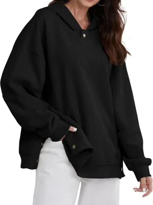 FAIABLE Womens Hoodies Oversized Sweatshirts Button Hooded Pullover Sweatshirt Long Sleeve Casual Tops 2025