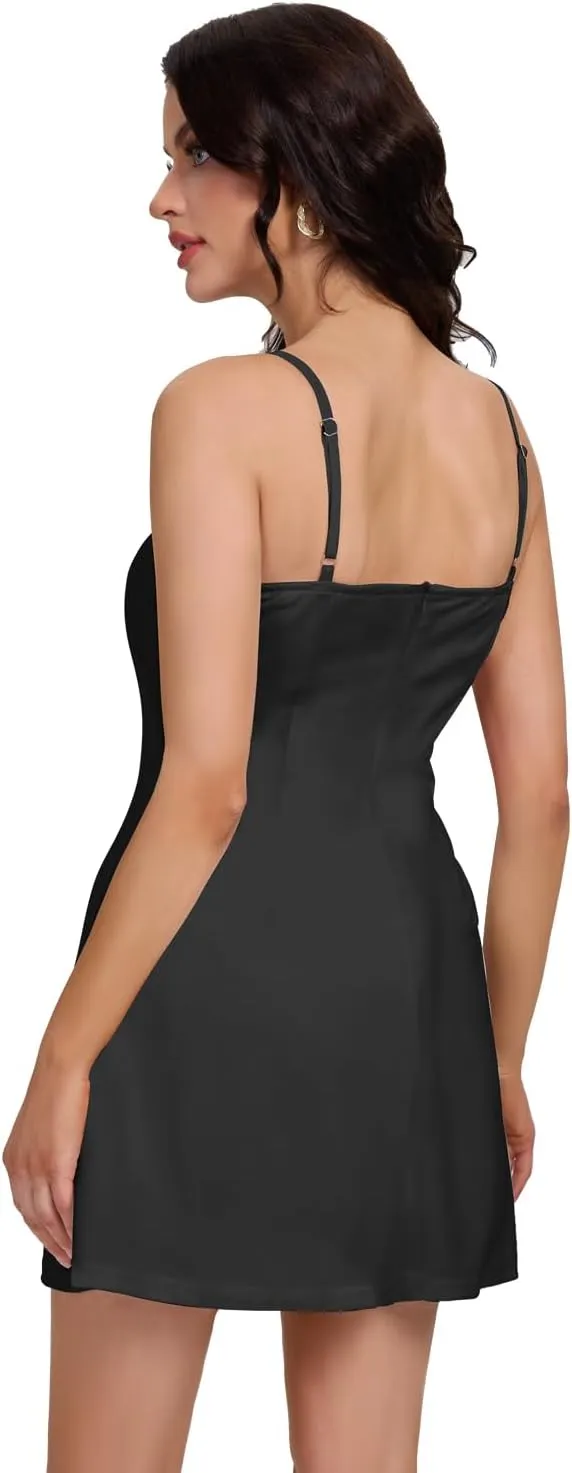 FANCYINN Women's Short Elegant Dresses Adjustable Spaghetti Strap with Pockets Backless Elegant Dress Date Night Dress