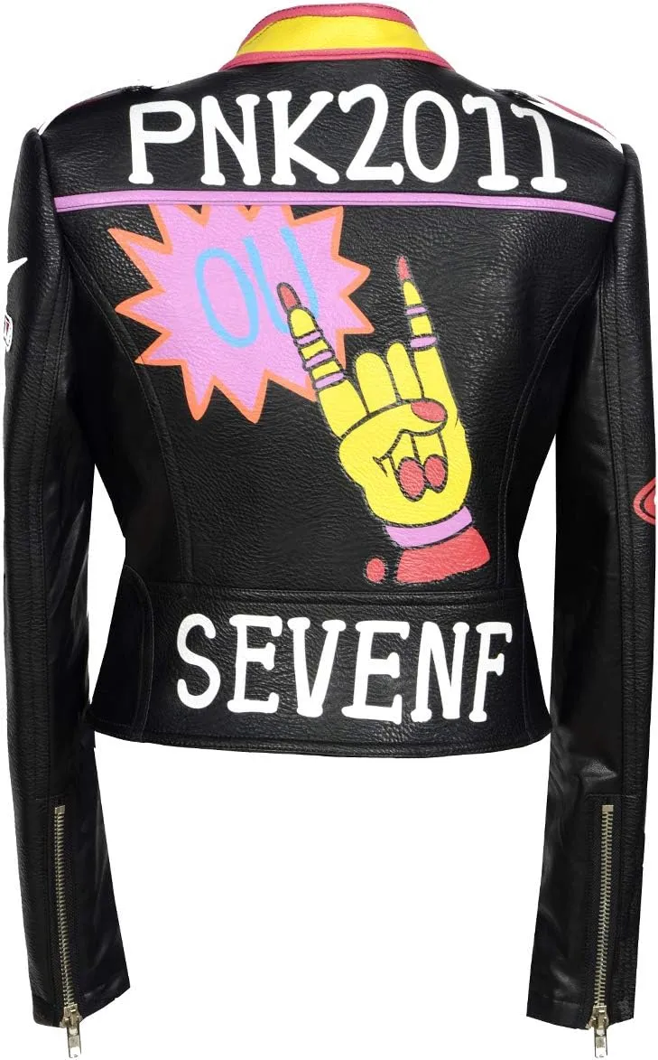 Fashion SX Women's Punk Floral Embroidered short Faux Leather Jacket Moto PU Coat