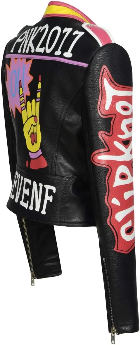 Fashion SX Women's Punk Floral Embroidered short Faux Leather Jacket Moto PU Coat