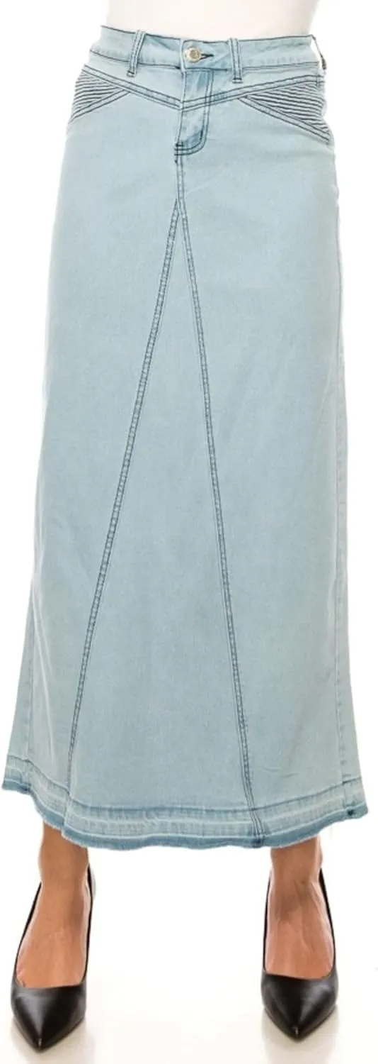 Fashion2Love Women's Juniors/Plus Size Stretch Denim Long Triangle-Cut Moto Skirt (89107)
