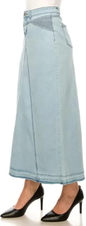 Fashion2Love Women's Juniors/Plus Size Stretch Denim Long Triangle-Cut Moto Skirt (89107)