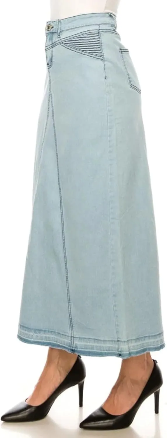 Fashion2Love Women's Juniors/Plus Size Stretch Denim Long Triangle-Cut Moto Skirt (89107)