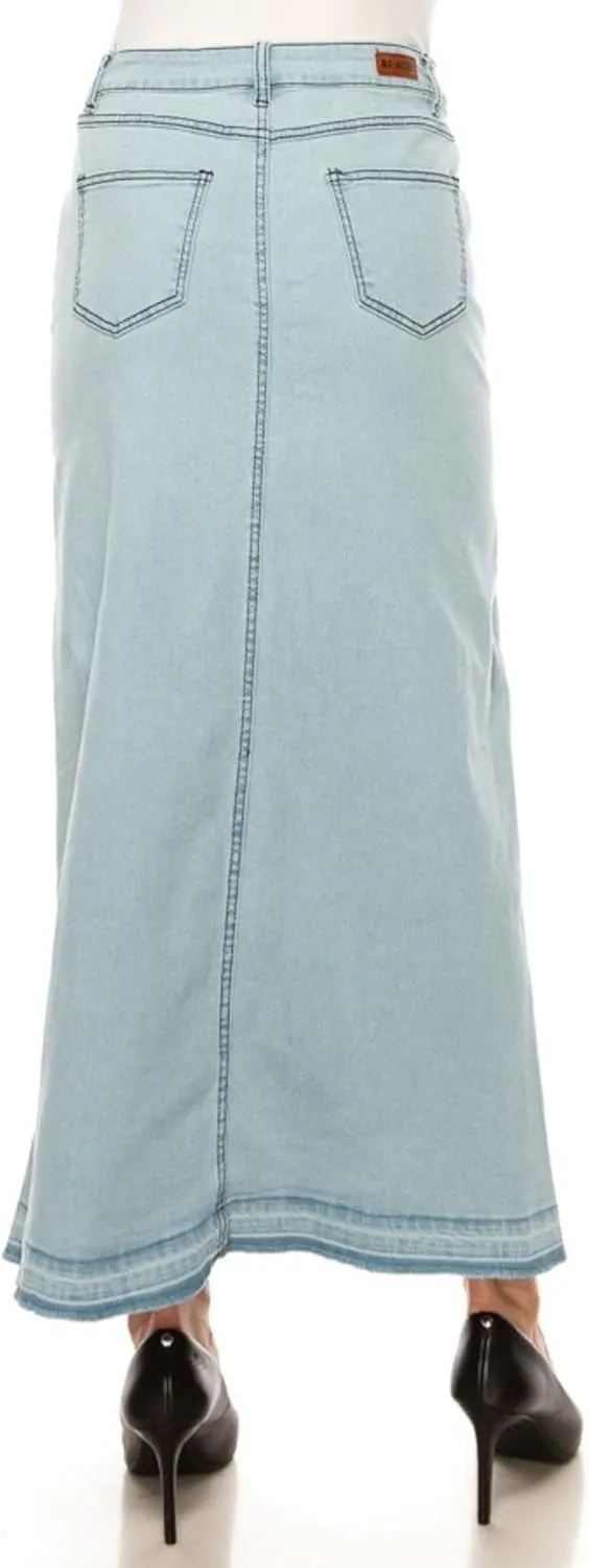 Fashion2Love Women's Juniors/Plus Size Stretch Denim Long Triangle-Cut Moto Skirt (89107)
